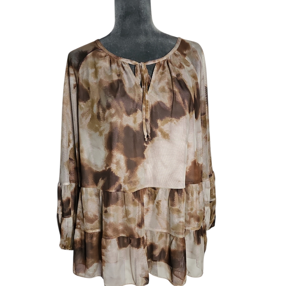 Terra & Sky Brown Tie-Dye Blouse